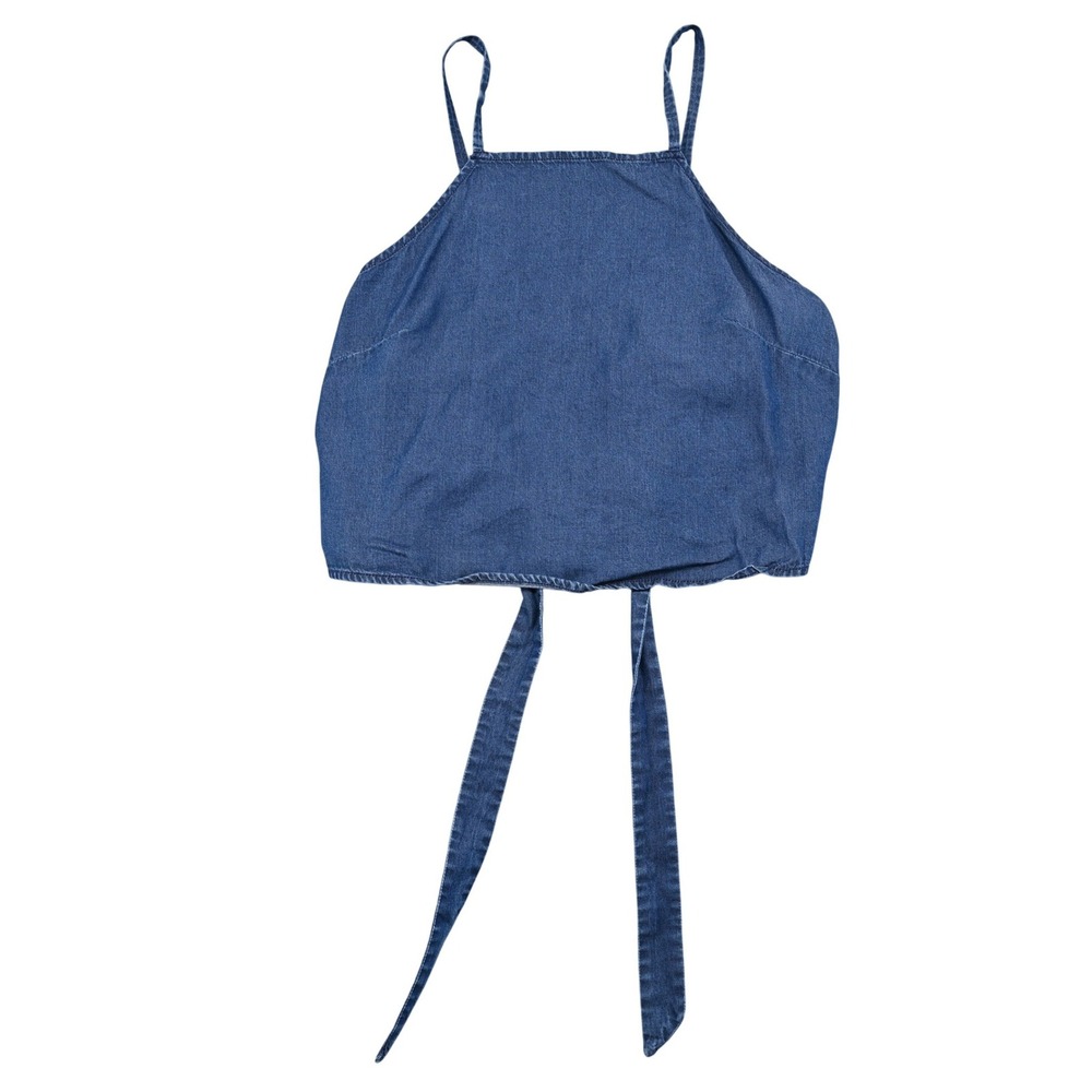 NWT VTG Y2K Express Denim Halter Crop Top Open Tie Back Boho Backless Cami Tank